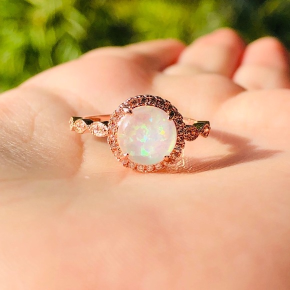 Round Fire Opal Rose Gold Ring - Picture 6 of 8